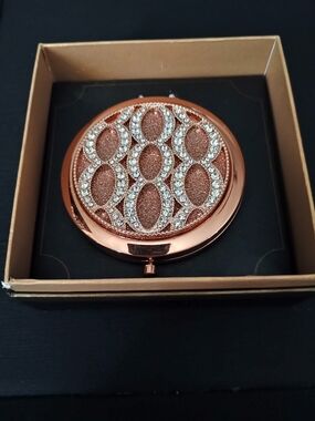 Monet Rose Gold Rhinestone Double Mirror Compact